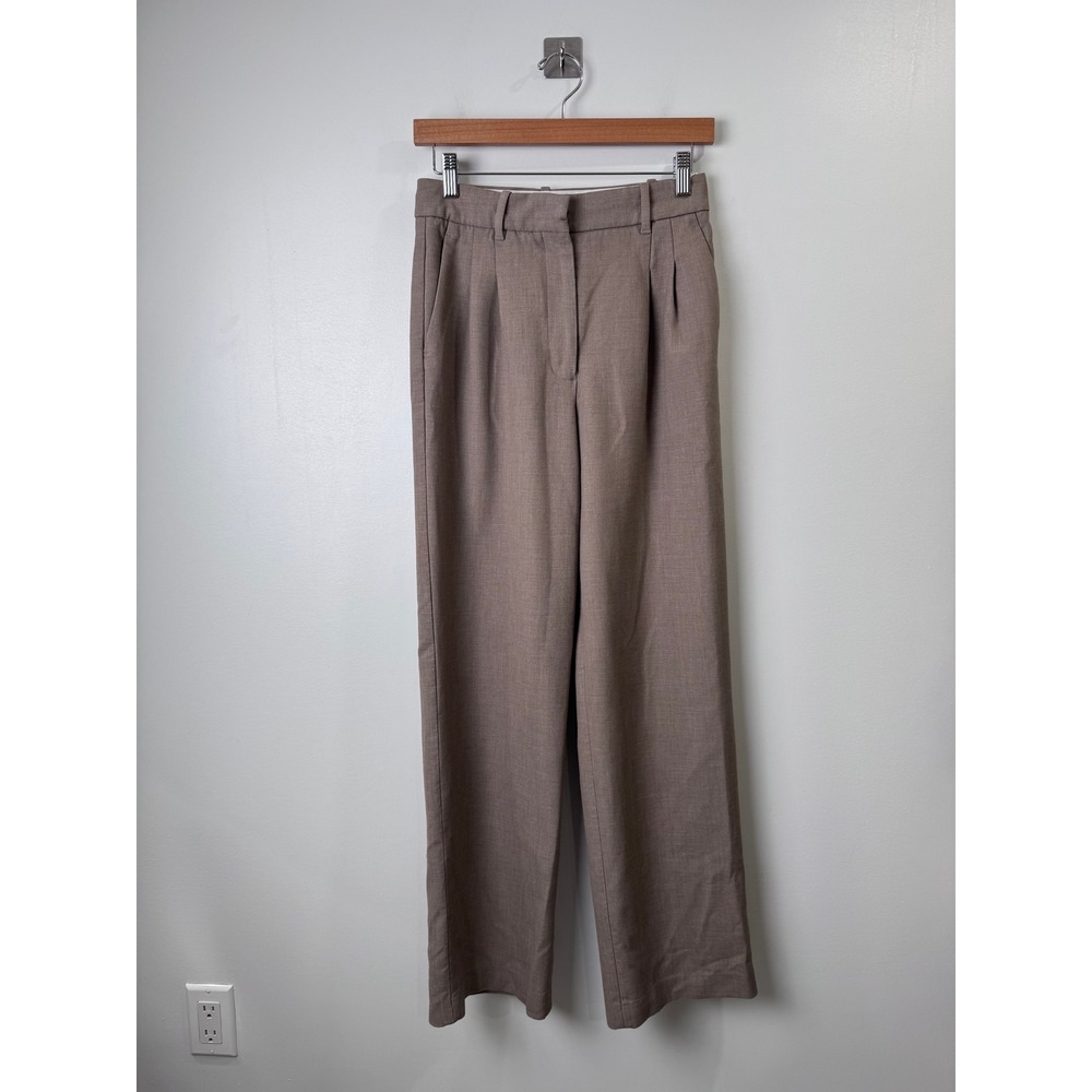 Aritzia Women Brown Effortless Wide Leg Pleated Trousers Size 4